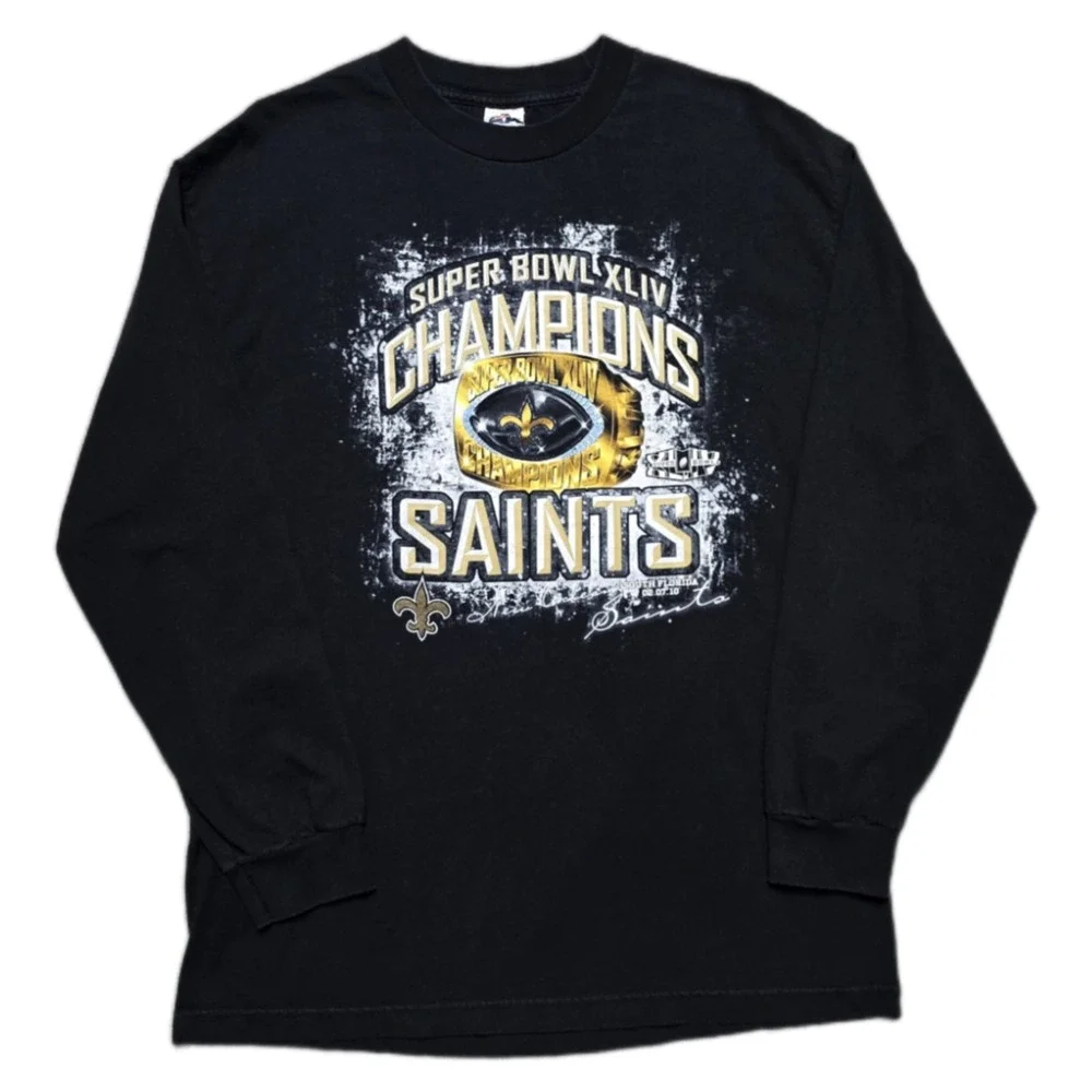 Y2K New Orleans Saints‎ Super Bowl 44 Championship Ring Long Sleeve Shirt Mens L